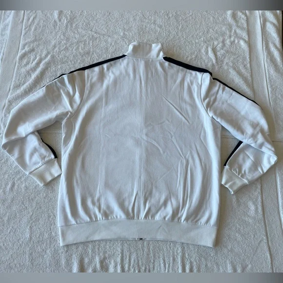 NWT Puma Mens Casual Full Zip Up Mock Neck Sweatshirt, White w/Black Logo, Sz XL - Picture 2 of 4